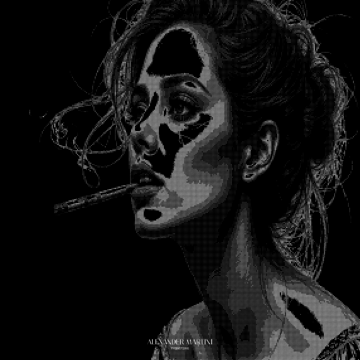 Black & White Edition - Rasterportraet einer rauchenden Frau, Alexander Martini